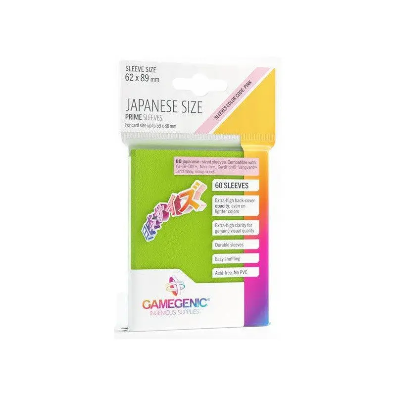 Gamegenic Prime Japanese Sized Sleeves – Size Code PINK – Sleeve Colour Lime (62mm x 89mm) (60 Sleeves Per Pack)