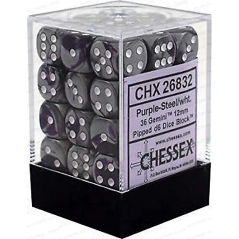 CHX Gemini 12mm D6 Dice Block Purple-Steel/White