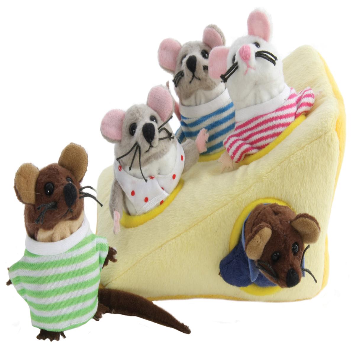 Mouse Family in Cheese Hideaway Puppet Set