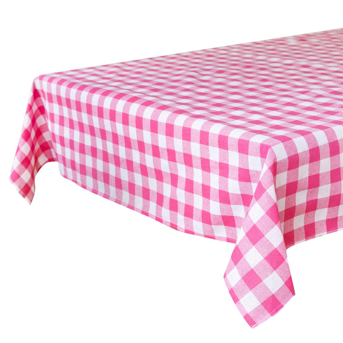 Raspberry Pink White Gingham Fabric Tablecloth
